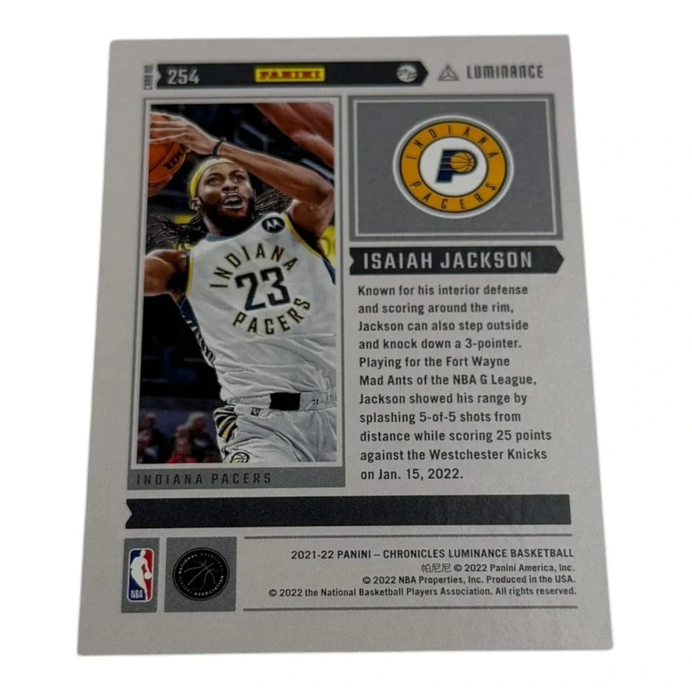 2021-22 Panini Chronicles Luminance Isaiah Jackson Rookie Card RC #254 Pacers